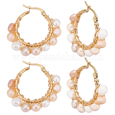 4 пара винтажных плетеных серег-колец из натурального жемчуга для девушек и женщин EJEW-UN0002-07-1