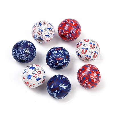 Тема Дня независимости деревянные европейские бусы WOOD-Z005-01-1