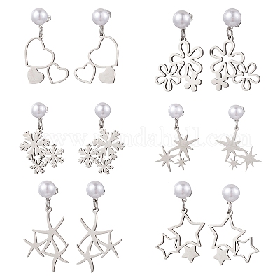 6 пара сережек-гвоздиков из нержавеющей стали 201 в 6 стилях EJEW-JE06342-1