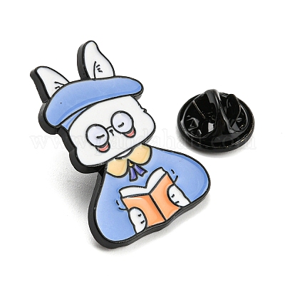 PandaHall Cartoon Rabbit Enamel Pins, Black Alloy Badge for Women, Pen, 29x8x2mm Alloy+Enamel Pen