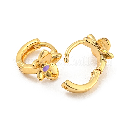 Серьги-кольца из латуни с настоящим золотом 18 карат EJEW-L269-077G-1