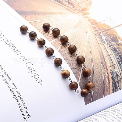 Цепочки из деревянных бусин ручной работы AJEW-JB00746-03-1