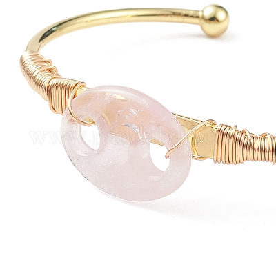 Натуральный розовый кварц кофе в зернах открытый браслет-манжета BJEW-G660-01G-01-1