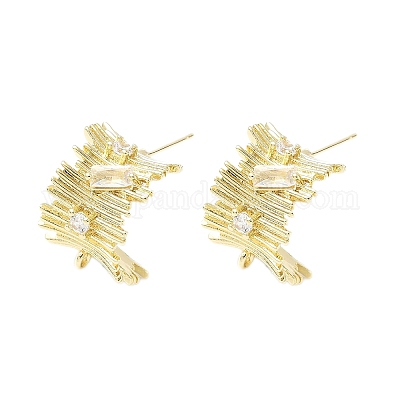 Латунные микро-паве прозрачные серьги-гвоздики из циркония KK-Z106-02G-01-1