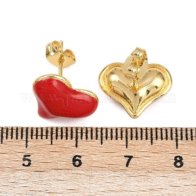 Латунные серьги-гвоздики в форме сердца EJEW-C152-05C-1