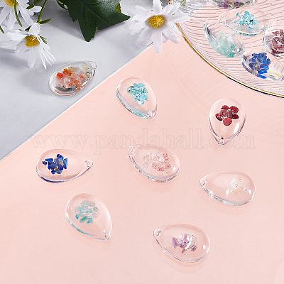 SUNNYCLUE 1 Box 16Pcs 8 Styles Teardrop Transparent Glass Charms with  Gemstone Chip inside and Epoxy Resin Bottom Water Drop Pendants for Women  DIY