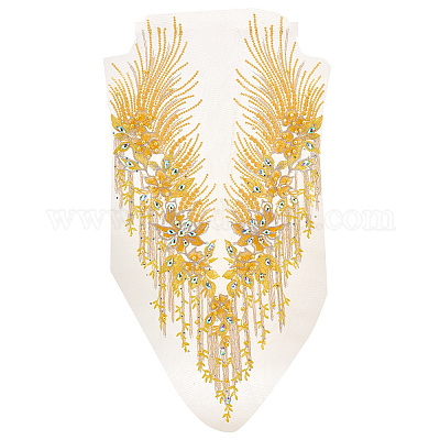 Воротник из полиэстера и цветочного кружева со стразами и вышивкой DIY-WH0304-901A-1