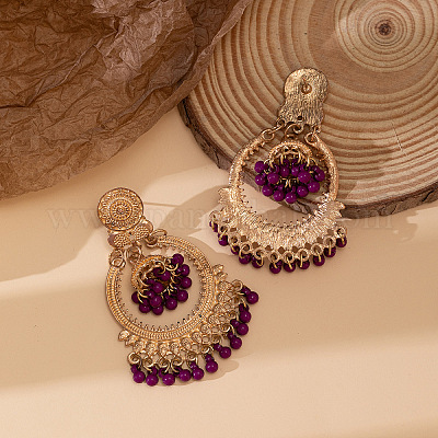 Колокольчик из сплава смолы в богемном стиле с плоскими круглыми серьгами-люстрами FS-WG374F0-08-1