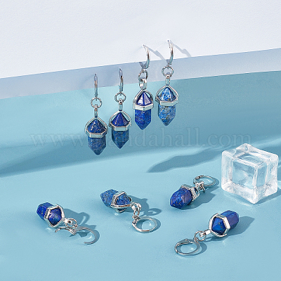 4 пара сережек-колец с подвеской из натурального смешанного камня для девушек и женщин EJEW-UN0001-79-1