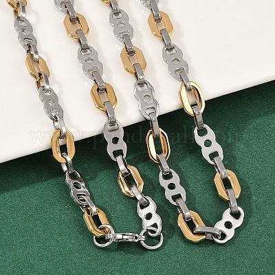 Женские ожерелья из нержавеющей стали 201 с одним и овальным звеном NJEW-B143-03GP-1