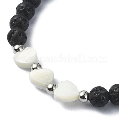 Круглые браслеты из бисера из натуральной лавы BJEW-JB09877-02-1