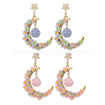 2 пара сережек-гвоздиков в форме луны из стеклянного бисера EJEW-MZ00402-1