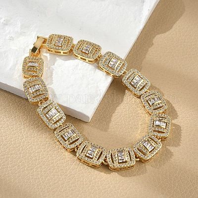 Латунные прямоугольные звенья с микропаве из прозрачного кубического циркония для женщин BJEW-C100-01G-1