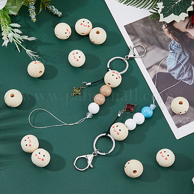 40шт деревянные европейские бусины с принтом WOOD-DC0001-11-1