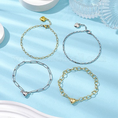 4шт. 4 комплекта цепочек-скрепок из латуни и нержавеющей стали 304 BJEW-JB11050-1