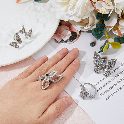 4 шт. набор из 4 колец-манжет в форме бабочек со стразами RJEW-FI0001-14-1