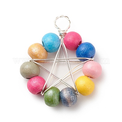 Подвески из круглых бусин из натурального дерева PALLOY-JF01763-02-1