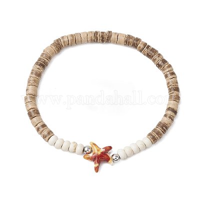 Браслеты из кокосовых бусин с морскими черепахами и морскими звездами BJEW-JB11882-02-1