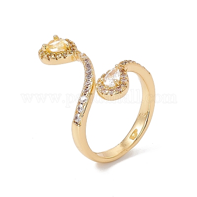 Открытое кольцо-манжета в форме слезы с прозрачным кубическим цирконом RJEW-B043-02-1