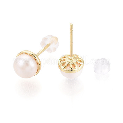 Серьги-гвоздики из натурального жемчуга из латуни PEAR-N020-08F-1