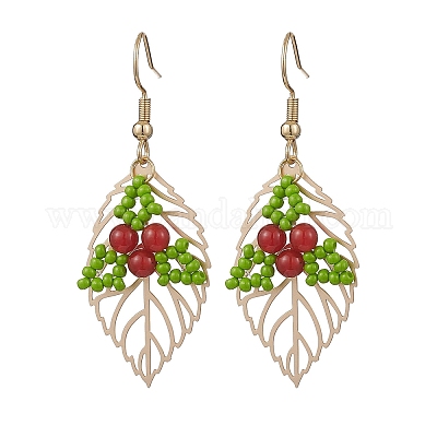 Серьги-подвески из нержавеющей стали 304 в форме листа EJEW-MZ00624-1