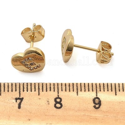 Серьги-гвоздики из латуни с микропаве из прозрачного кубического циркония EJEW-K299-01G-E-1