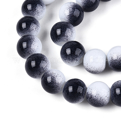 Нити двухцветных непрозрачных стеклянных бусин DGLA-Q027-8mm-04-1