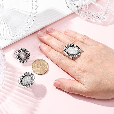 Старинные регулируемые железные компоненты цветок палец кольцо сеттинги ободок сплав кабошон PALLOY-O036-21AS-1
