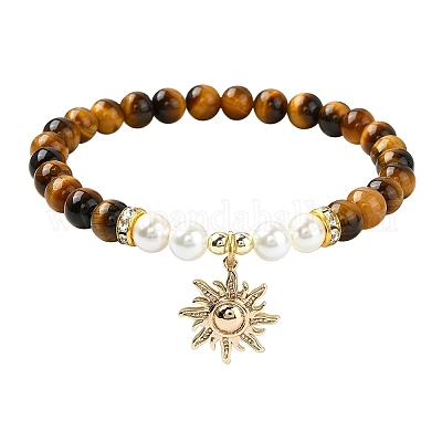 Комплекты тянущихся браслетов с круглыми драгоценными камнями и ракушками диаметром 6 мм BJEW-JB10921-1