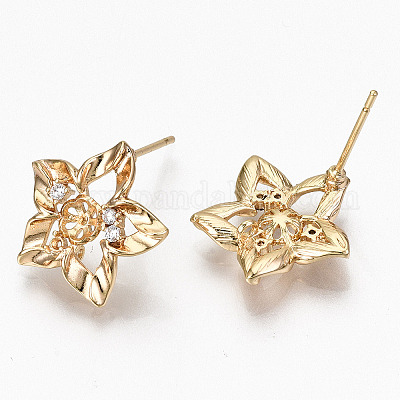 Серьги-гвоздики из полой латуни с микропаве и прозрачным фианитом KK-R117-059-NF-1