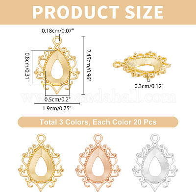 60 шт. 3-цветная подвеска с открытой задней рамкой из цинкового сплава со стразами FIND-AR0001-51-1