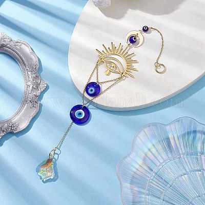 Подвесные украшения из солнечной латуни и лэмпворк ручной работы от сглаза HJEW-JM02024-1