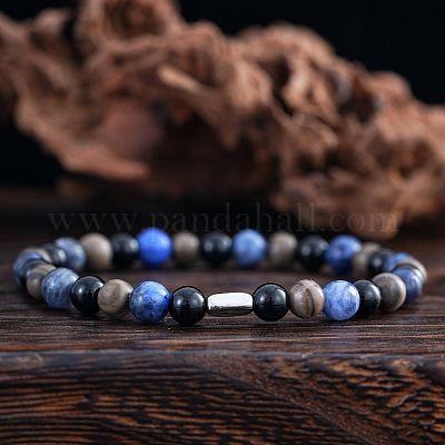 Мужские браслеты из круглых бусин натурального содалита DC0477-1