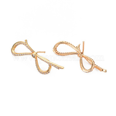 Серьги-гвоздики с бантом из прозрачного кубического циркония EJEW-S199-25G-NF-1