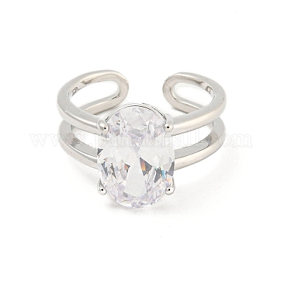 Овальные открытые манжеты из латуни с микропаве и прозрачным фианитом RJEW-G309-37P-1