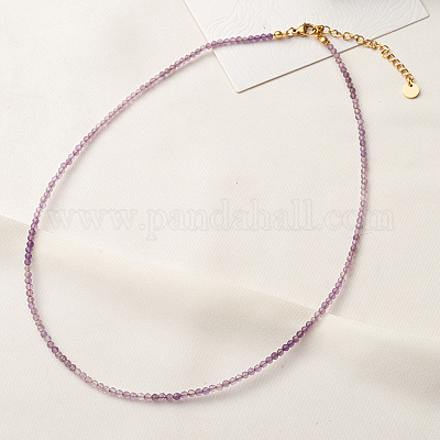 Ожерелья из круглых бусин с натуральным аметистом GJ4349-1-1