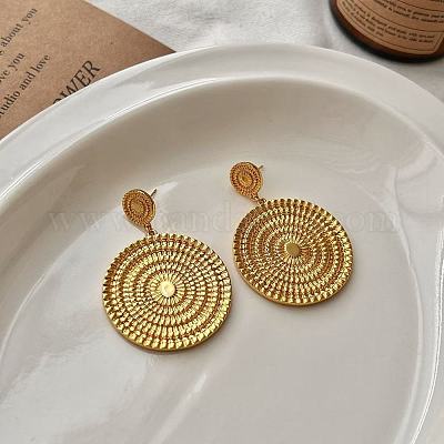 Текстурированные плоские круглые серьги-гвоздики из латуни FS-WGE34DE-01-1