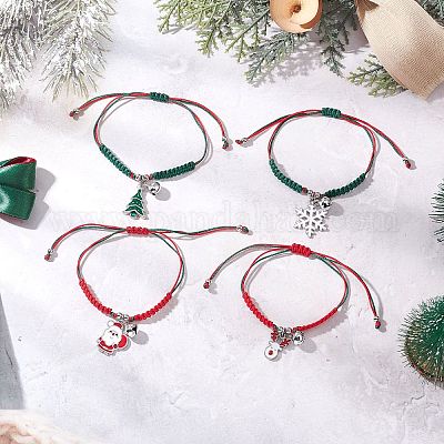 4 шт. браслеты с подвесками из сплава и эмали на рождественскую тематику BJEW-TA00652-1