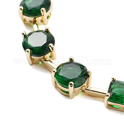 Ожерелья с плоскими круглыми и прямоугольными звеньями из латуни и циркония для женщин NJEW-B109-01G-01-1