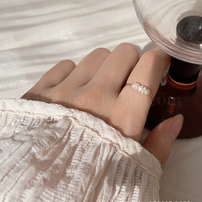 Кольца для пальцев из нержавеющей стали 304 с натуральным барочным жемчугом в форме ронделей FS-WG39983-01-1