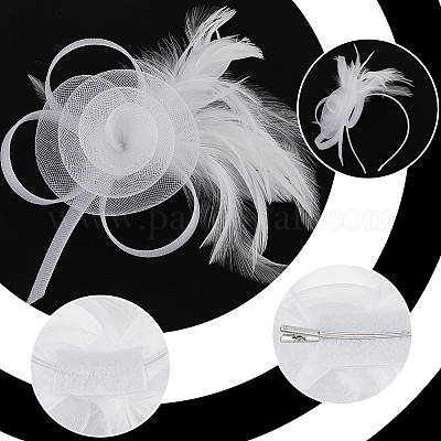 Аксессуары для волос из полиэстера и перьев AJEW-WH0031-31C-1