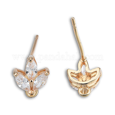 Фурнитура для серег-гвоздиков из латуни с паве из прозрачного кубического циркония X-KK-N235-041-1