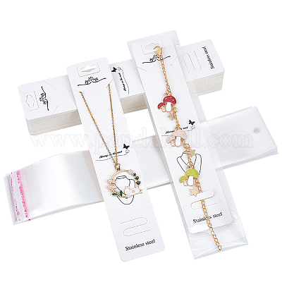 50pcs/set White Necklace Display Cards For Jewelry Packaging & Storage  (including Hang Hole And Bags)