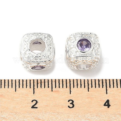 Латунные кубические сиреневые циркониевые европейские бусины KK-A254-13S-01-1