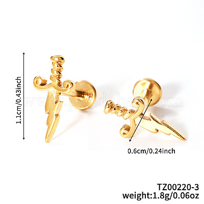 Меч из нержавеющей стали 304 с прозрачным кубическим цирконием и серьгами-гвоздиками в виде молнии AE8260-1-1