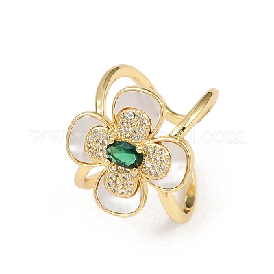 Манжеты из латуни с микро паве кубический цирконий для женщин RJEW-F186-03G-1