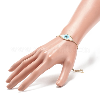 Плетеный ромб с японскими семенами и браслет-слайдер со звеном от сглаза BJEW-MZ00001-02-1