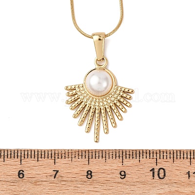 Женские ожерелья-змеи с подвеской-веером из нержавеющей стали 304 и акрилового искусственного жемчуга NJEW-F354-03G-1