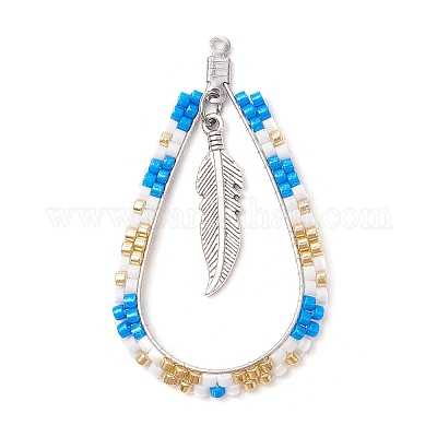 3 шт. 3-цветная стеклянная каплевидная подвеска в стиле бохо с перьями PALLOY-MZ00589-1