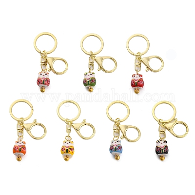 Фарфоровый брелок с кулоном кота удачи KEYC-G064-02-1